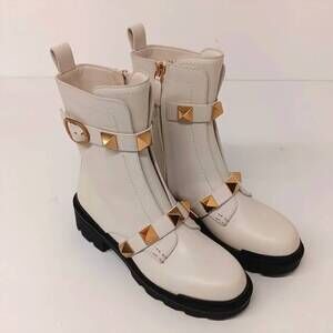 NEW VALENTINO GARAVANI women's roman stud combat boots in bone